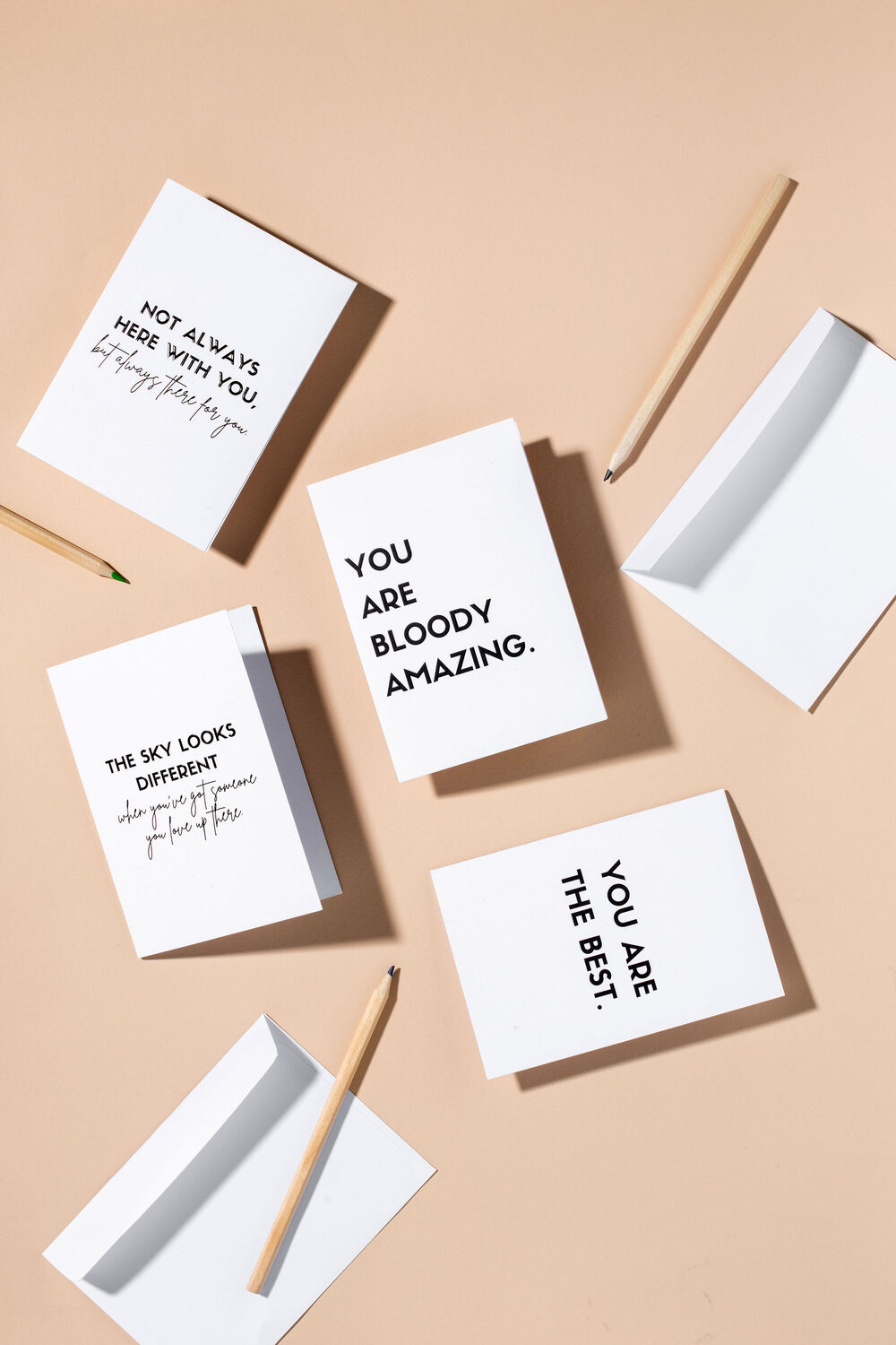 BE. Bangles message cards reading You Are Bloody Amazing and You Are The Best.